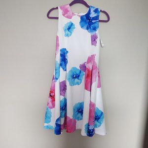 Calvin Klein Fit and Flare White Floral Dress